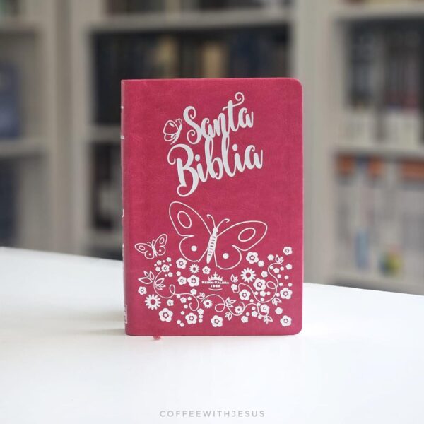 Biblia Letra Grande Imitación Piel Rosa Mariposas