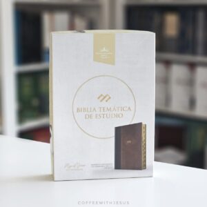 Biblia temática de estudio, marrón oscuro/marrón piel fabricada con índice